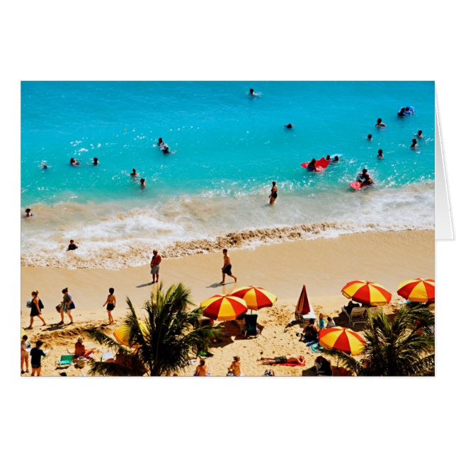 Ökad syn på Waikiki Beach Scene, Honolulu Hälsningskort (Framsidan Horizontal)