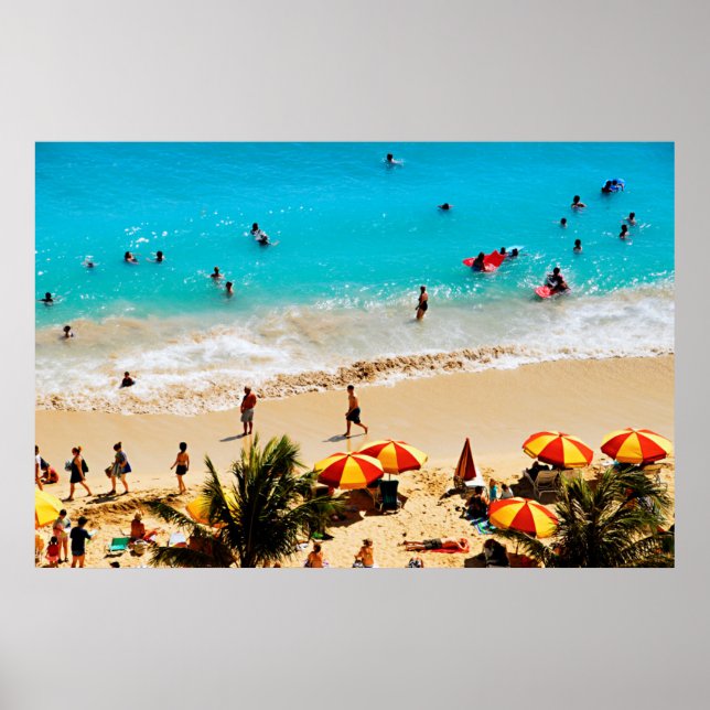 Ökad syn på Waikiki Beach Scene, Honolulu Poster (Framsidan)