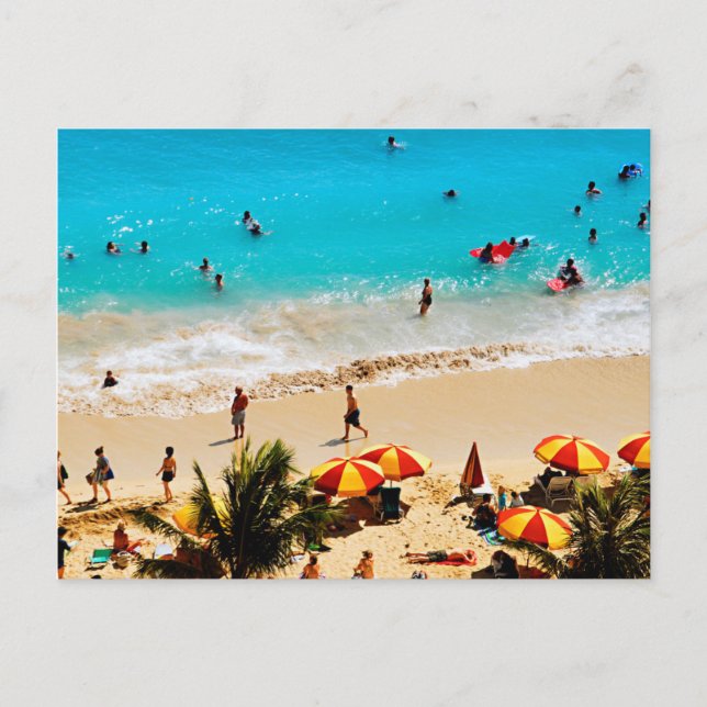 Ökad syn på Waikiki Beach Scene, Honolulu Vykort (Framsida)