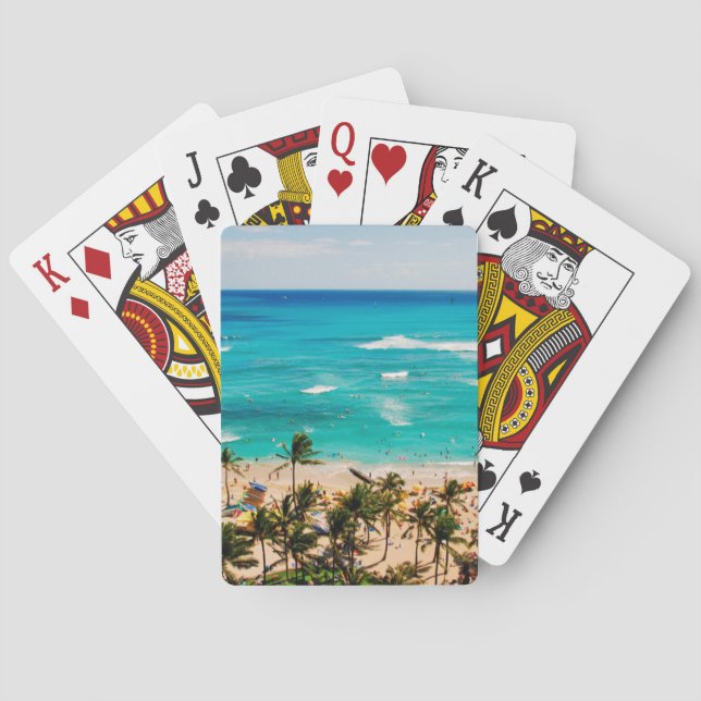 Ökad vy av Waikiki Beach Scene, Honolulu 2 Casinokort (Baksidan)
