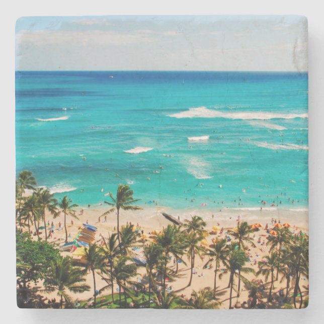 Ökad vy av Waikiki Beach Scene, Honolulu 2 Underlägg Sten (Framsidan)