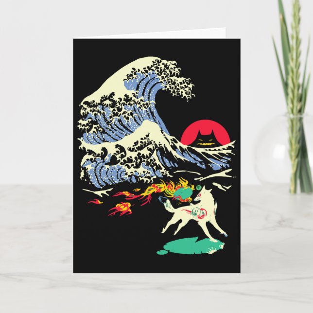 Okami Amaterasu Sol God Varg Underbar Wave Video Kort (Framsida)