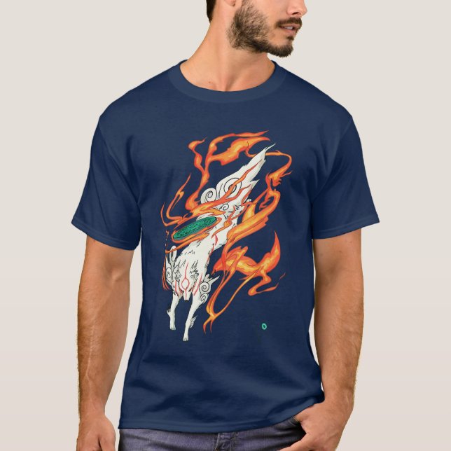 Okami Amaterasu Sun God Wolfhe Great Wave Video Ga T Shirt (Framsida)