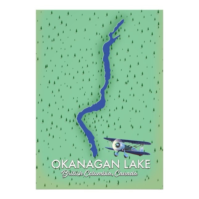 Okanagan Sjö British Columbia Kanada karta Fototryck (Framsidan)