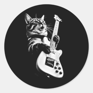 Okänd designer Sten Cat Spela upp gitar - Lustigt Runt Klistermärke