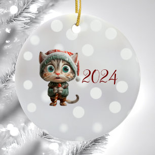 Okänd kattjul Elf Ceramic Ornament