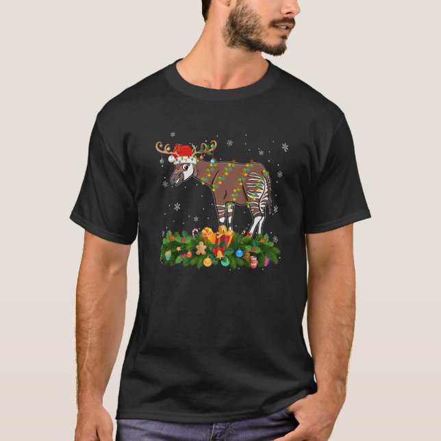 Okapi Animal Lover Reindeer Santa Hat Okapi Kristi T Shirt (Framsida)