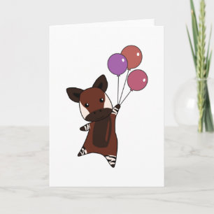 Okapi flyger med ballonger upp sötdjur kort