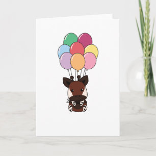 Okapi Flyger Upp Med Färgglada Ballonger Kort
