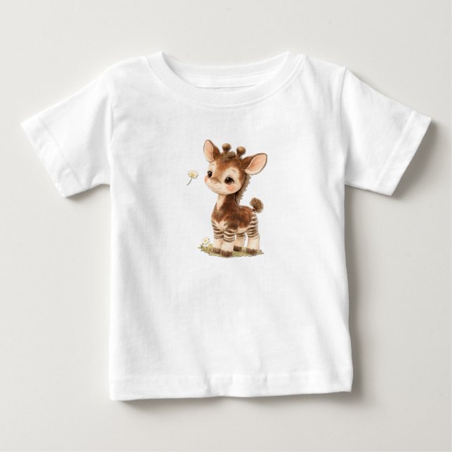 Okapi hjort Baby T-Shirt – Söt Fläckig & Randig B (Framsida)