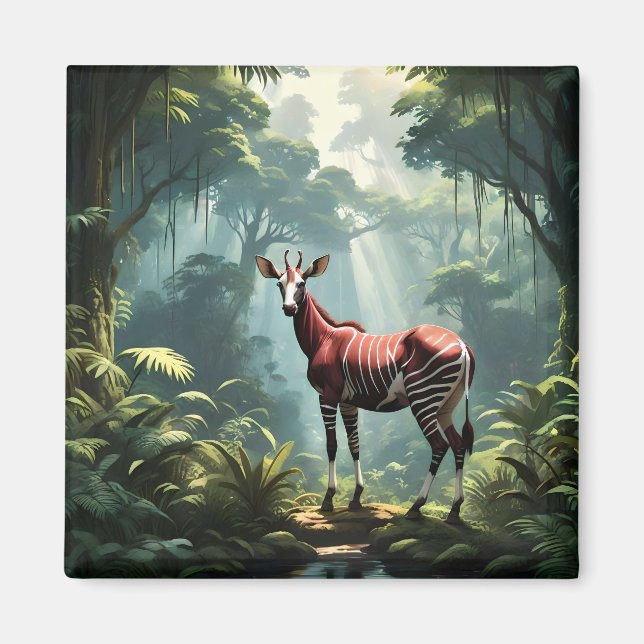 Okapi i regnskogen (Zebra Giraffe) Magnet (Framsidan)