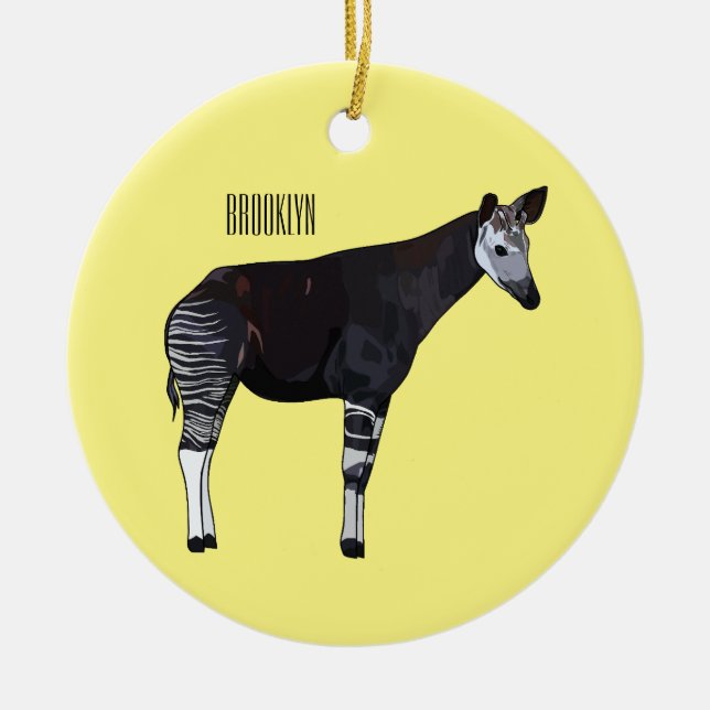 Okapi-illustration av tecknad julgransprydnad keramik (Framsidan)