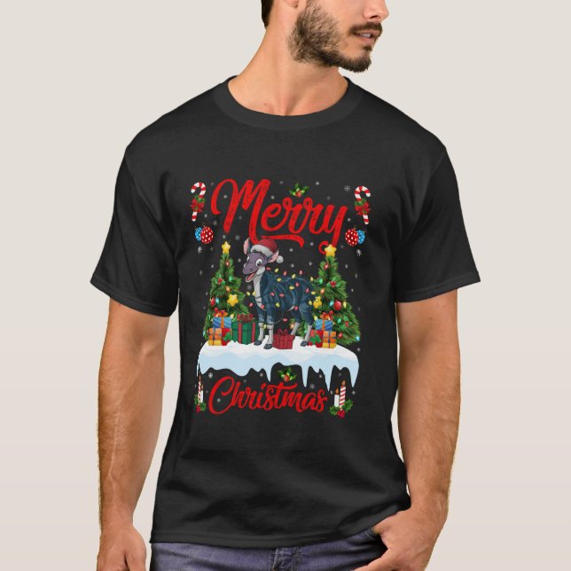 Okapi Julafton Träd Lighting Santa Hat Okapi jul T Shirt (Framsida)