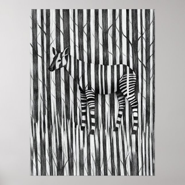 Okapi Skogsmönster Kamouflage Konsttryck Poster (Framsidan)