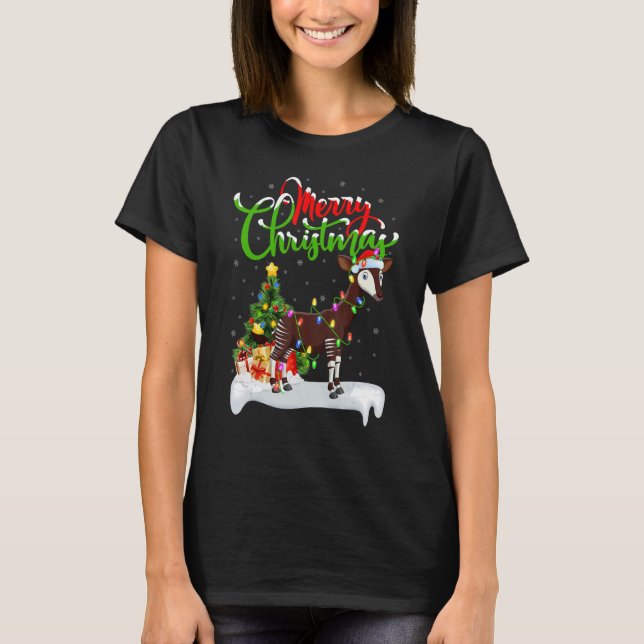 Okapi   Xmas Decorations Santa Okapi Christmas T Shirt (Framsida)