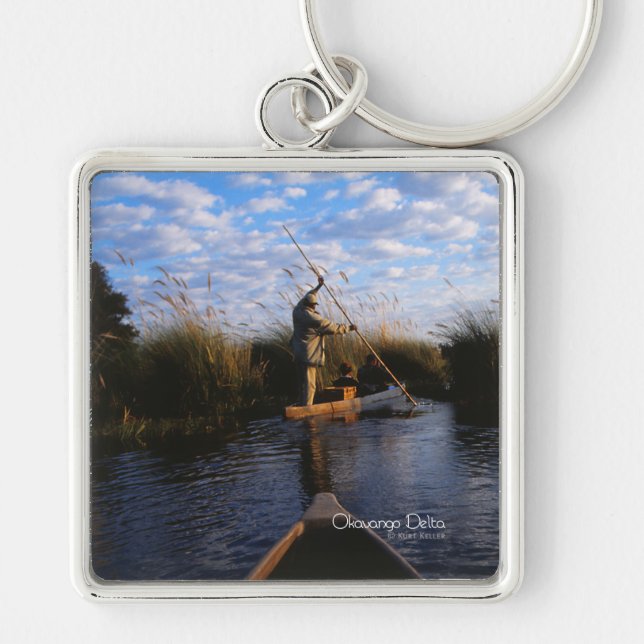 Okavango Delta Fyrkantig Silverfärgad Nyckelring (Framsidan)