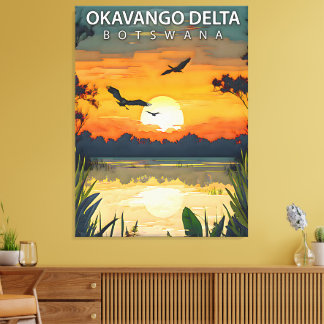Okavango-deltat – Retro-reseaffisch för Botswana Canvastryck