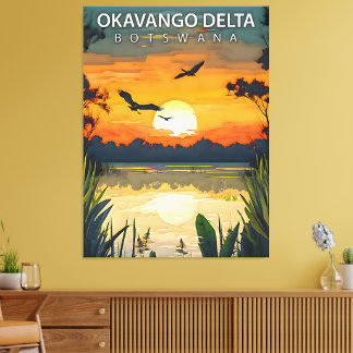 Okavango-deltat – Retro-reseaffisch för Botswana Canvastryck