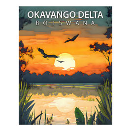 Okavango-deltat – Retro-reseaffisch för Botswana Fototryck