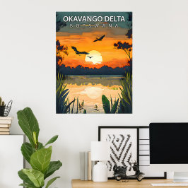 Okavango-deltat – Retro-reseaffisch för Botswana Poster