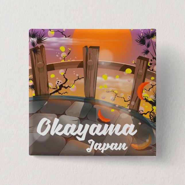 Okayama Japansk blommar poster. Knapp (Framsida)