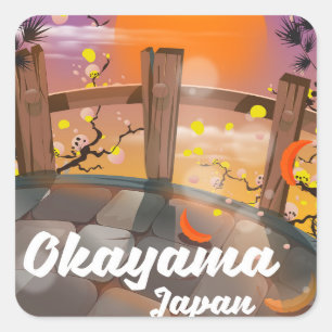 Okayama japansk blomsteraffisch. fyrkantigt klistermärke