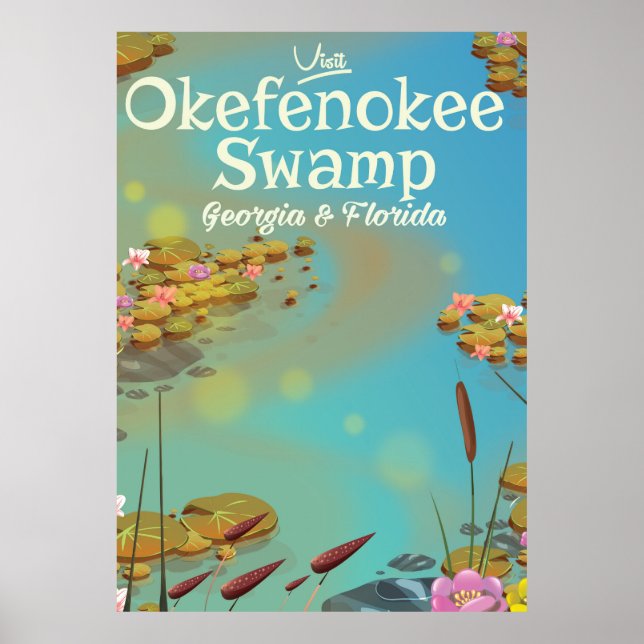 Okefenokee träsk serieteckning resa affisch (Framsidan)