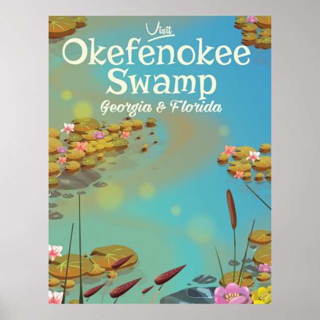 Okefenokee träsk serieteckning resa affisch (Framsidan)
