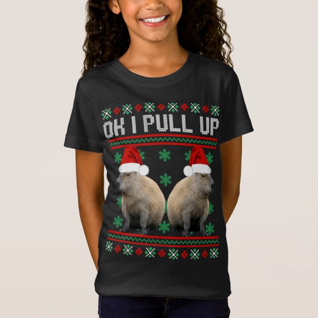 Okej, jag tar upp Capybara Ugly jul Sweater Memmer T Shirt (Framsida)