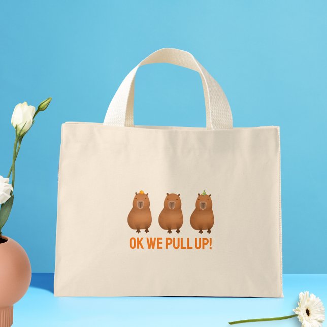 "Okej, vi kör upp!" Capybara Meme Mini Tygkasse ("Ok we pull up!" funny capybara)