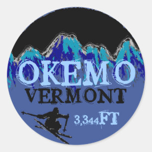 Okemo Vermont blått skidar konsthöjdklistermärkear Runt Klistermärke