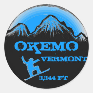 Okemo Vermont blue snowboard-konsthandtag Runt Klistermärke
