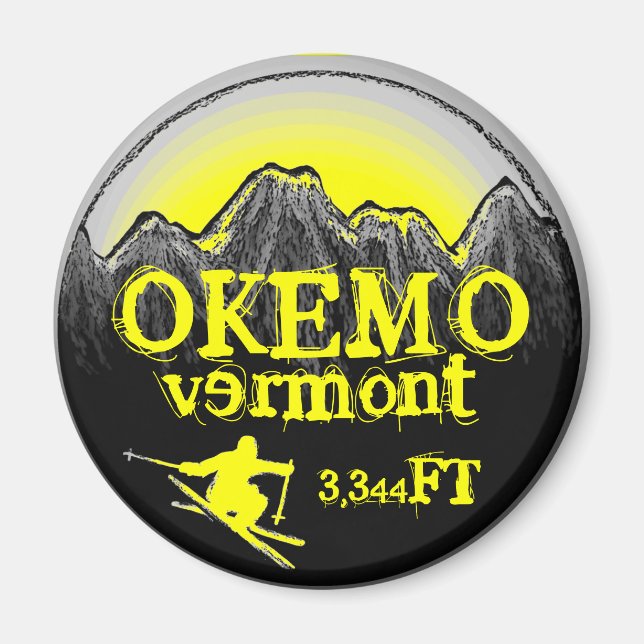 Okemo Vermont gult ski art elevation magnet (Framsidan)