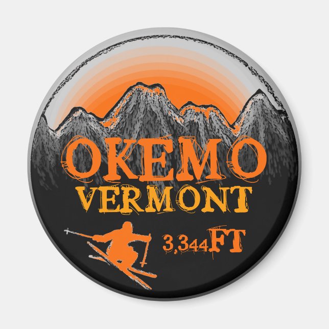 Okemo Vermont orange ski art elevation magnet (Framsidan)
