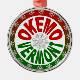 Okemo Vermont röd grön snowflakeprydnad Julgransprydnad Metall