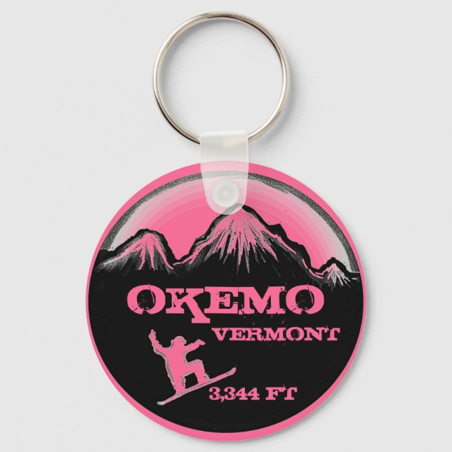Okemo Vermont rosa snowboard art keychain Nyckelring (Framsida)