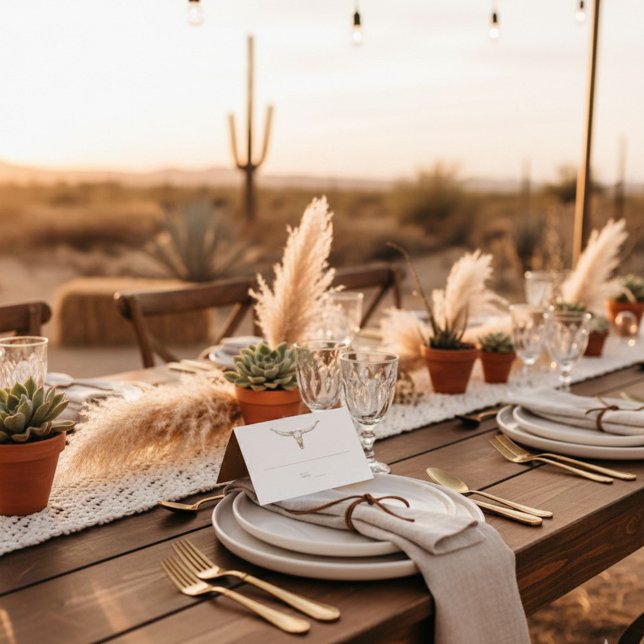 Öken Boho Ko Skalle Bröllop Placerings Bord Kort (Desert Boho Cow Skull Wedding Seating Table Card)