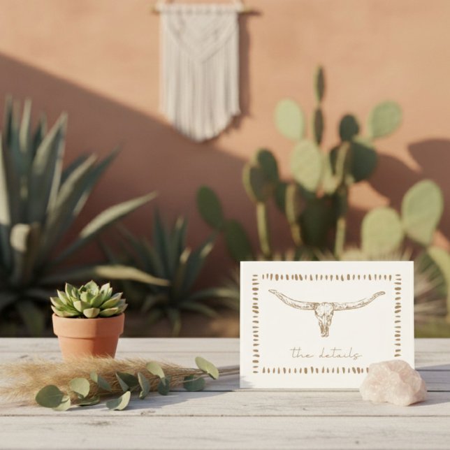 Öken Boho Ko Skalle Bröllopsdetaljer Tilläggskort (Desert Boho Cow Skull Wedding Details Enclosure Card)