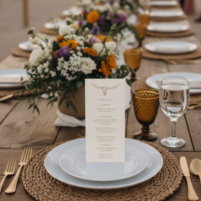 Öken Boho Ko Skalle Bröllopsmeny Kort (Desert Boho Cow Skull Wedding Menu Card)