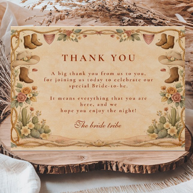 Öken Cowgirl Bröllopsdusch Tack Kort (Skapare uppladdad)