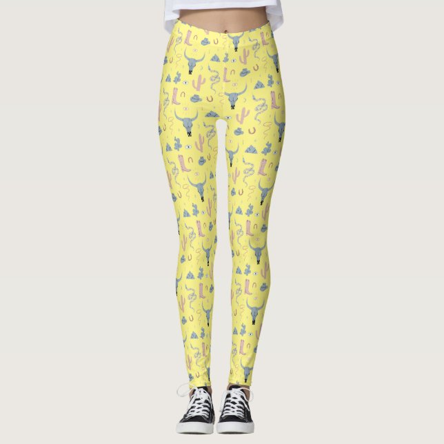 Öken Cowgirl Rustik Handritad Konst Leggings (Framsida)