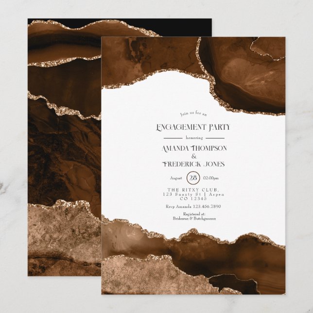 Öken Guld Vattenfärg Agat Förlovningsfest Inbjudningar (Fram/baksida)
