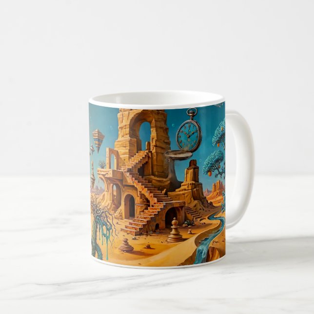 Öken Hägring Ocker Orange Teal Blå Kaffemugg (Framsida höger)