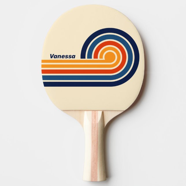 Öken Retro Regnbåge Lockiga Ränder med Namn Pingisracket (Framsidan)