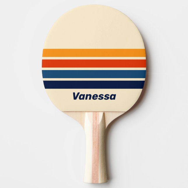 Öken Retro Regnbåge Tvärs över Ränder med Namn Pingisracket (Framsidan)