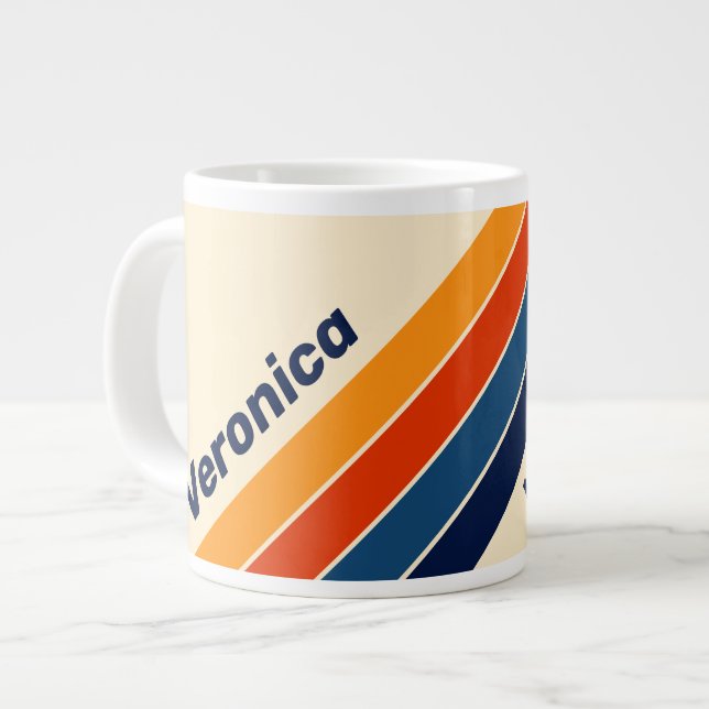 Öken Retro Regnbågsrandig med Namn Jumbo Mugg (Framsida vänster)