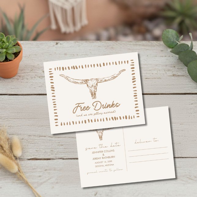 Öken Roligt Gratis Drycker Spara Datum Meddelande Vykort (Desert Funny Free Drinks Save the Date)