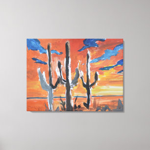 Öken Saguaro Solnedgång Neo-Expressionist Canvastryck