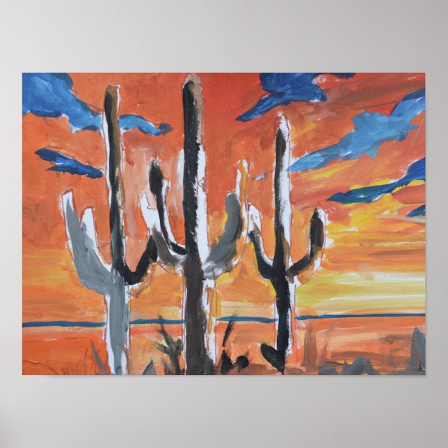 Öken Saguaro Solnedgång Neo-Expressionist Poster (Framsidan)