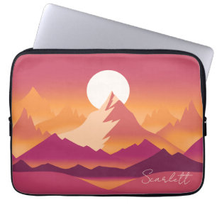 Öken Sol Bergstoppar Landskapsillustration Laptop Fodral